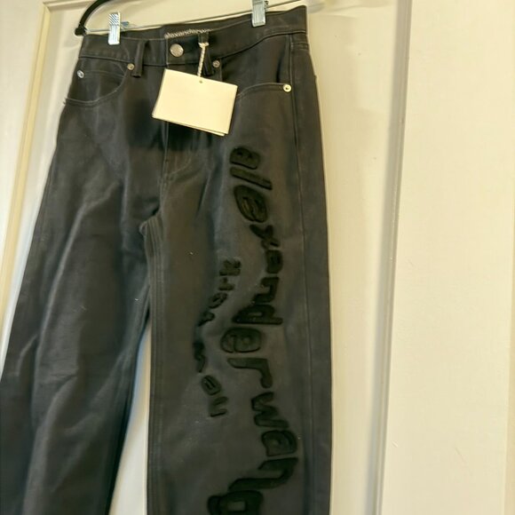 NWT Alexander Wang EZ Mr Relaxed Straight Denim Wavy Tufted Logo Black Sz 25 - Picture 6 of 9